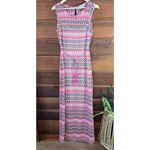 En Saison Womens Open Knit Crotchet Midi Dress Size L Rainbow Beachy Boho Hippie